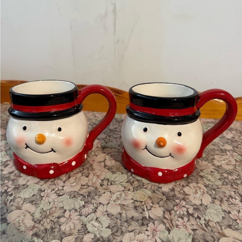 Snowman Ceramic Mug Set - Red and White